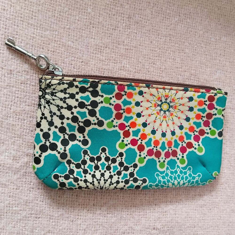 Fossil Coated Change Purse/Makeup Bag, Mandala Design